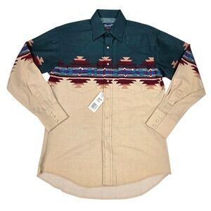 Vintage New With Tags 90's Wrangler Aztec Pearl Snap Button Up Shirt Medium Vtg